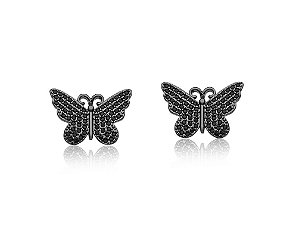 BRINCO BORBOLETA NEGRA CRAVEJADA BANHADO A RÓDIO NEGRO