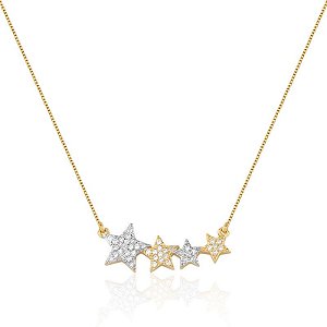COLAR QUATRO ESTRELAS CRAVEJADAS  BANHADO A OURO