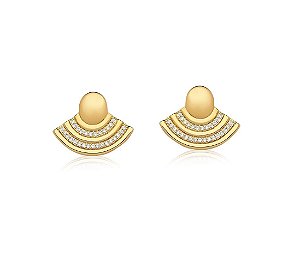 BRINCO LEQUE COM FILEIRAS DE ZIRCÔNIA BANHADO A OURO