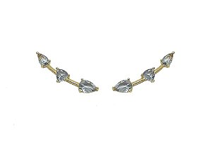 BRINCO EAR CUFF TRÊS PEDRAS FUMÊ BANHADO A OURO