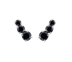 BRINCO EAR CUFF MÉDIO NEGRO BANHADO A RÓDIO BRANCO