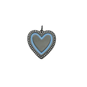 PINGENTE AVULSO CORAÇÃO COM ESMALTAÇÃO AZUL LATERAL BANHADO A RÓDIO NEGRO