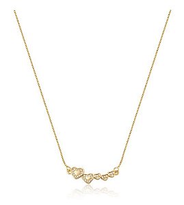 COLAR COM CORAÇÕES CRAVEJADOS BANHADO A OURO