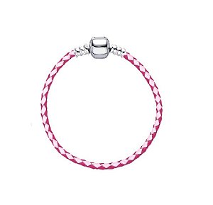 PULSEIRA COURO ROSA BANHADA A RÓDIO