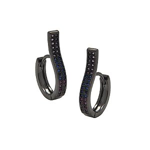 ARGOLA COM DUAS FILEIRAS DE ZIRCÔNIAS COLORS BANHADA A RÓDIO NEGRO