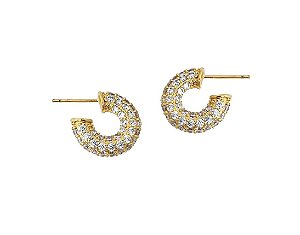 MEIA ARGOLA CRAVEJADA COM ZIRCÔNIAS CRISTAIS BANHADO A OURO