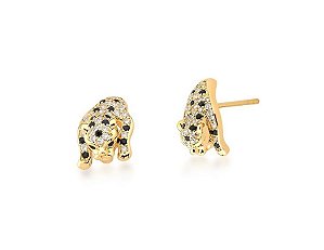 BRINCO LEOPARDO CRAVEJADO PRETO E BRANCO BANHADO A OURO