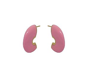 MEIA ARGOLA LARGA ESMALTADA ROSA BANHADA A OURO