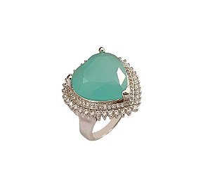 ANEL MAXI CORAÇÃO ACQUA E CRAVAÇÃO LATERAL BANHADO A RÓDIO