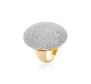 ANEL OVAL COM MICROCRAVAÇÃO CRISTAL BANHADO A OURO