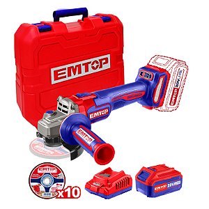 esmerilhadeira ang 4.1/2  bat  20v 1bat 4,0ah +carregador 10discos maleta emtop
