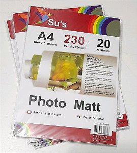 Papel Fotográfico Matte A4 230G SUS - 20 Folhas