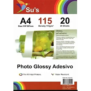 Papel Adesivo Fotográfico A4 115G SUS - 20 Folhas