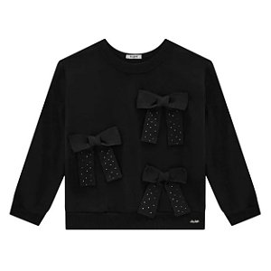 Casaco Infantil Kukiê Moletom Laços 79488 - PRETO