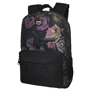 Mochila Premium Floral Preto/Rosa