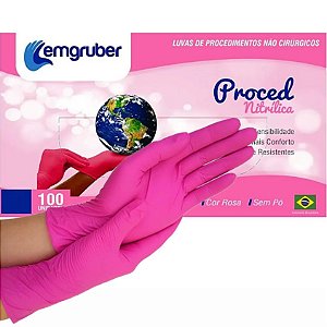 Luva de Procedimento Nitrílica Sem Pó Rosa Lemgruber - C/100