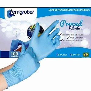 Luva De Procedimento Nitrílica Sem Pó Azul Lemgruber - C/100