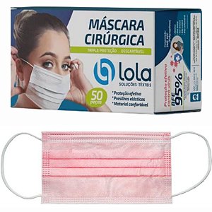Máscara Descartável Tripla Com Elástico e Clipe Nasal Rosa Claro (50un) - Lola
