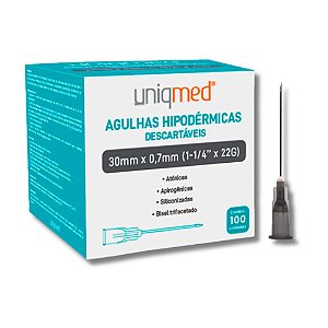 Agulha 30 x 0,70mm (22g x 1 1/4) 100un - Uniqmed