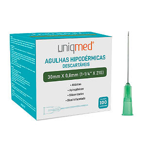 Agulha 30 x 0,80mm (21g x 1 1/4) 100un - Uniqmed