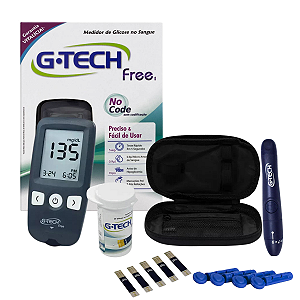 Kit Medidor de Glicose Free 1 +10 Tiras +10 Lancetas + Caneta - G-Tech