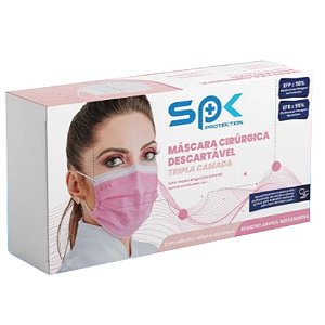 Máscara Facial Descartável Tripla Pink Caixa com 50 Un. - Spk Protection