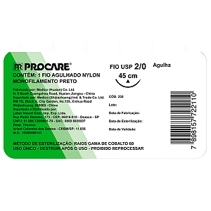 Fio de Sutura Monofilamento Nylon com Agulha - Unidade - Procare