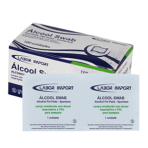 Álcool Swab 70% para Assepsia - 100 Unidades - Labor Import