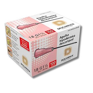 Agulha Hipodérmica Descartável 18G 1 1/2 40x1,20mm - Descarpack