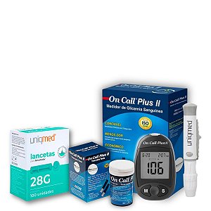 Kit Medidor de Glicose On Call Plus 2 + 50 Tiras +100 Lancetas + Caneta - Medlevensohn