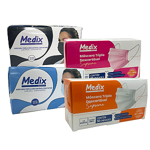 Máscara Tripla Descartável - Caixa com 50 Unidades - Medix