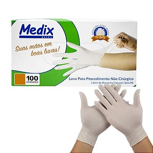 Luvas Látex Sem Pó Para Procedimentos Não Cirúrgicos -  Caixa c/100 - Medix