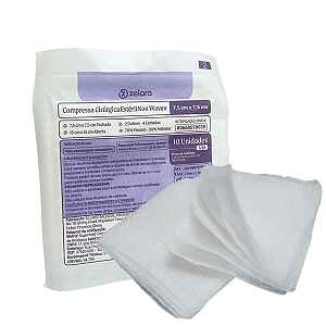 Compressa de Gaze Estéril 7,5 cm x 7,5 cm (15 cm x 15 cm ) Non Woven c/ 10 Unidades – Zelara