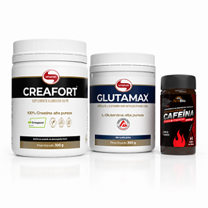 Kit Hipertrofia Creatina Creapure + Glutamina + Cafeína Pré Treino