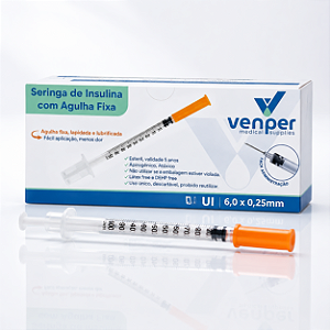 Seringa de Insulina 1ml Agulha Fixa 6mm x 0,25mm Venper Diversas Quantidades