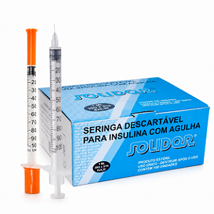 Seringa para Insulina Solidor 1ml com Agulha Fixa 8mm x 0,30mm