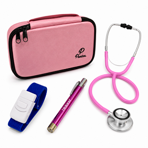 Kit Presente Formatura Enfermagem Rosa — Estetoscópio + Estojo + Lanterna + Garrote