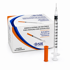 Seringa 0,5ml para Insulina SR 8mm x 0,30mm | Estéril e Descartável
