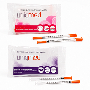 Seringa para Insulina Uniqmed 0,3ml 30UI com Agulha Fixa — 10 Unidades