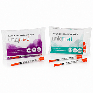 Seringa para Insulina Uniqmed 1ml 100UI com Agulha Fixa — 10 Unidades