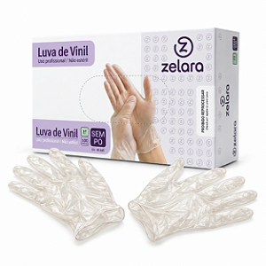 Luva de Vinil Sem Pó Zelara Transparente — Caixa com 100 Unidades