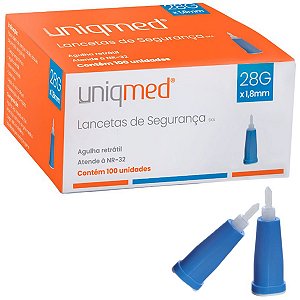 Lanceta Automática de Segurança 28g (100un) - Uniqmed