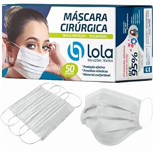 Máscara Descartável Tripla com Elástico e Clipe Nasal Branca (50UN) - Lola