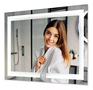 Espelho Para Maquiagem Retangular 50x70cm Led Touch Screen 6000k Branco Frio