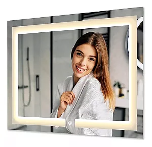 Espelho Para Maquiagem Retangular 50x70cm Led Touch Screen 3000k Branco Quente