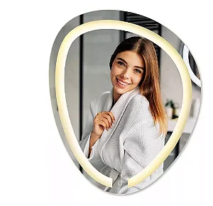 Espelho Led Orgânico 70x58cm Iluminado Touch Screen 3000k Branco Quente