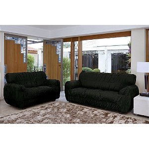 Kit de Capa para Sofá King Size 2 e 3 Lugares 21 Elásticos Preta Realce Premium Sultan