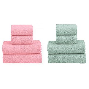 Kit 2 Jogos de Banho Jacquard Verde e Rosa Realce Top Sultan