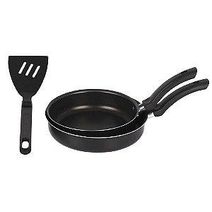 Conjunto de Frigideiras Antiaderente 18 e 20 com Espátula Preto Nacional