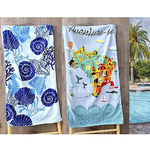 Kit 2 Toalhas de Praia Aveludada 140cmx70cm Marine e Aventure Realce Premium Sultan